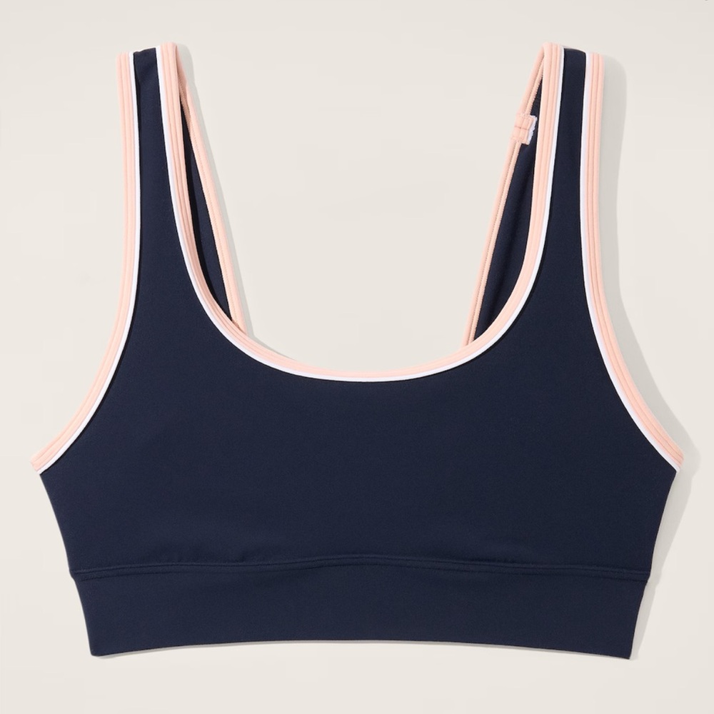 Athleta Navy Breathe Longline Piping Sports Bra A-C